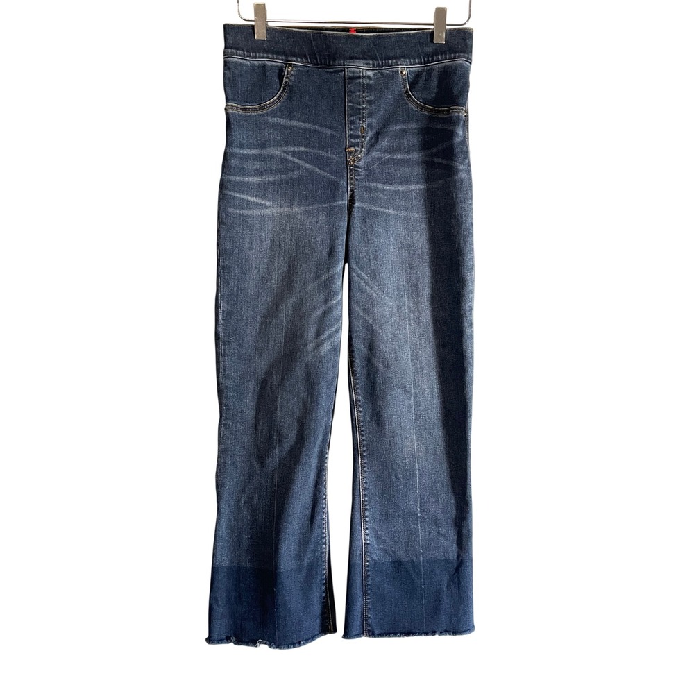 Spanx Womens Wide Leg High Rise Ankle Blue Denim Jeans Size M